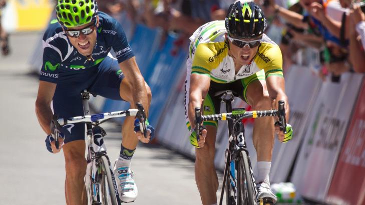 TILBAKE: Alejandro Valverde (t.v.) er tilbake etter to �rs dopingutestengelse, og vant nattas etappe foran Simon Gerrans.Foto: Ben Macmahon, EPA/Scanpix