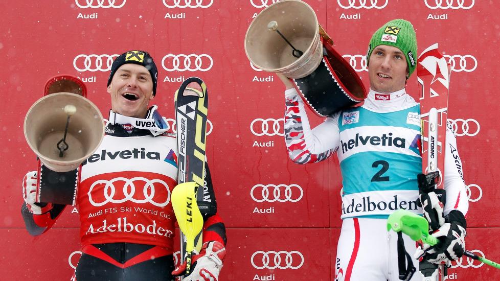 IKKE BARE IDYLL: Ivica Kostelic (til venstre) beskylder Marcel Hirscher fra �sterrike for d�rlig sports�nd. Foto: EPA/PETER KLAUNZER