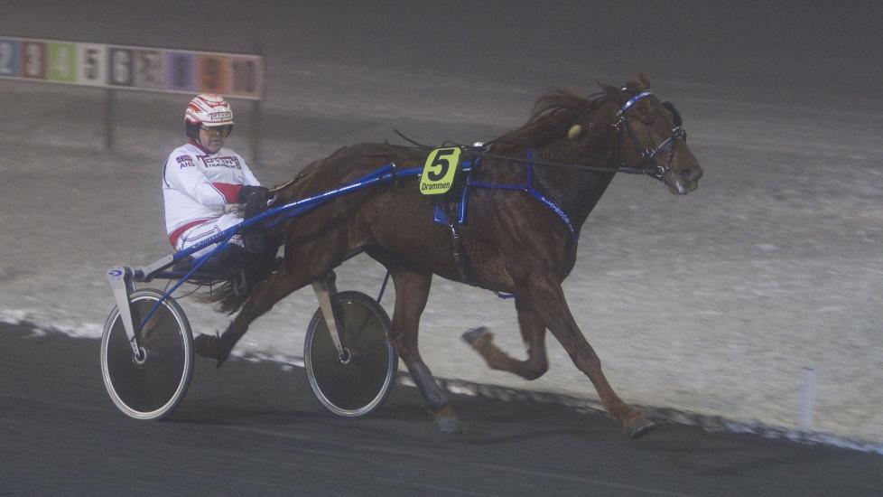 STERK I T�KETRAV. Playwood S.L. leverte en r�sterk prestasjon inne i t�kehavet p� Drammen travbane i hestens �rsdebut. Foto: HESTEGUIDEN.COM.