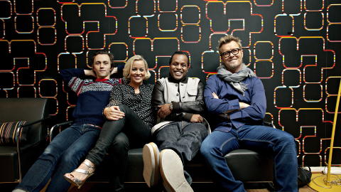 MENTORENE: Sondre Lerche (t.v.), Hanne S�rvaag, Yosef Wolde-Mariam  og Magne Furuholmen er mentorer i �The Voice�. Foto: Torbj�rn Gr�nning / Dagbladet