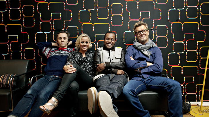 DOMMERPANELET: Som mentorer i �The Voice� f�r Sondre Lerche, Hanne S�rvaag, Yosef Wolde Mariam og Magne Furuholmen flere vanskelige valg. Foto: Torbj�rn Gr�nning / Dagbladet