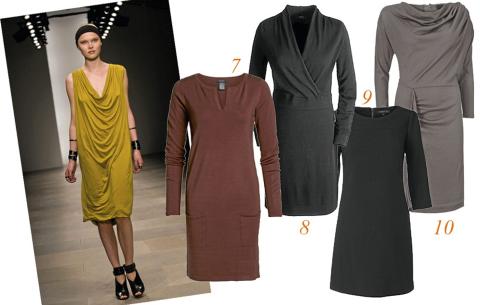 RIMELIGE KJOLER: 7. Enkel og stilig eleganse fra Ellos, kr 399. 8. Sort og sikker med v-hals fra Esprit, kr 699. Klassisk snitt fra MQ, kr 699. 10. Draperinger og frynser fra InWear, kr 799.  FOTO: Produsentene