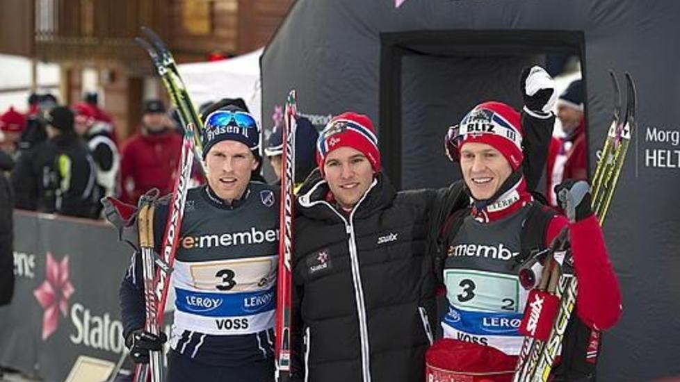 KLART GULL: By�sen var klart best og hadde sm� problemer med � ta gull under stafetten for herrer. Foto: Marit Hommedal / Scanpix
