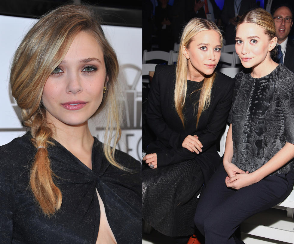 MOTEBEVISSTE S�STRE: Elizabeth Olsen (22) innr�mmer at hun f�r et og annet motetips av skuespiller- og designers�strene Mary-Kate og Ashley Olsen (25). Foto: Getty Images / All Over Press