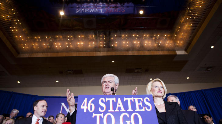 TAPTE SLAGET: Newt Gingrich m�tte innse at slaget var tapt i Florida, men han og kona Callista tr�ster seg med at det er 46 stater igjen f�r republikanernes nominasjonsvalg er over. Foto: Johannes Wors�e Berg/Dagbladet