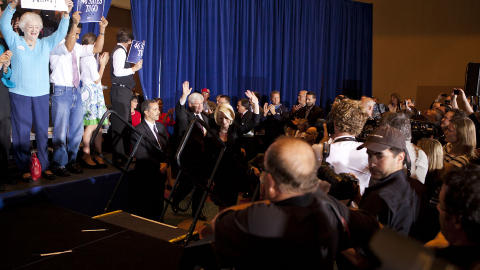 HALVTOMT: Rundt 100 tilhengere m�tte opp p� Newt Gingrichs valgvake i Orlando i Florida. Til sammenlikning kom det 2000 p� Mitt Romneys seiersfest. Foto: Johannes Wors�e Berg/Dagbladet