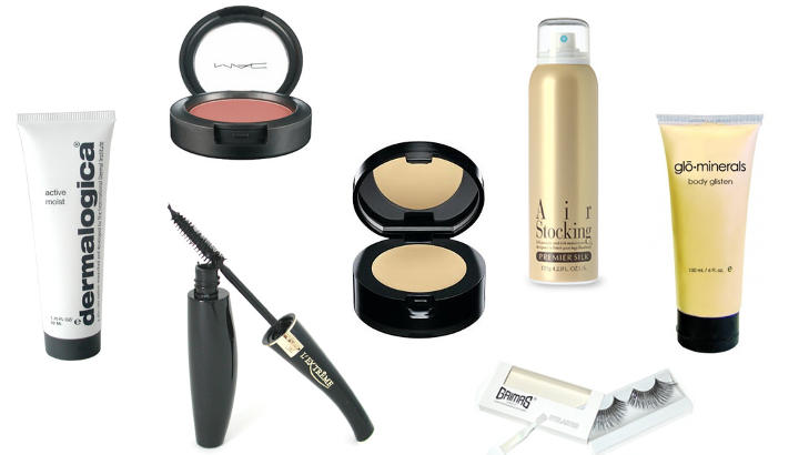 SKJ�NN SOM MARTE: Kremen fra Dermologica, 590 kroner, blandes sammen med spray on-str�mper, fra Air Stocking. Rouge fra Mac, 134 kroner, Lanc�me L'Extreme maskara, 240 kroner, concealer fra Bobby Brown, 130 kroner, l�svipper fra Grimas, 370 kroner og skimmerkrem fra Glo-Minerals, 116 kroner. Foto: Produsentene