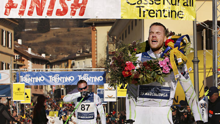VANT MARCIALONGA: J�rgen Aukland gikk i m�l som vinner av �rets utgave av Marcialonga forrige helg.
Foto: Newspower Canon / Scanpix