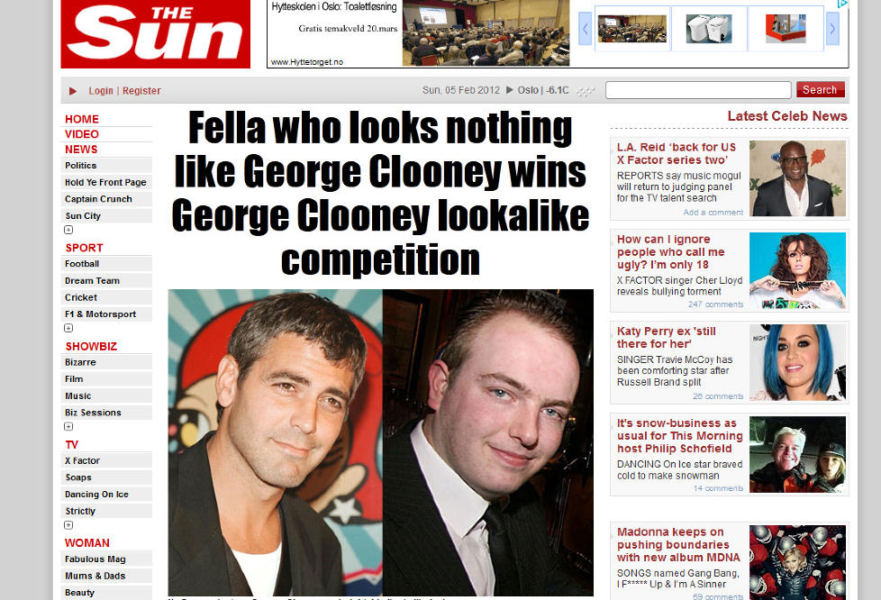 SER DU DOBBELT?  Irske David Glendon har blitt k�ret til Irlands svar p� George Clooney. Foto: Faksimile The Sun