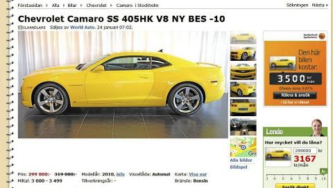 BILLIG: Noenlunde samme modell - til cirka 700 000 kroner mindre. Foto: Skjermdropp Blocket.se