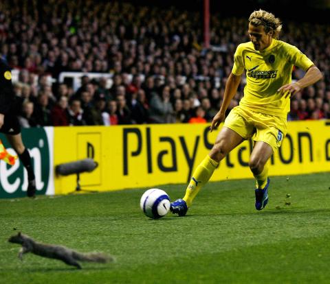 L�P FRA FORLAN: Dette ekornet vakte oppsikt med h�y toppfart da Villarreal og Diego Forlan var p� bes�k p� Arsenals gamle hjemmebane Highbury i 2006. Foto: Dylan Martinez, Reuters/Scanpix