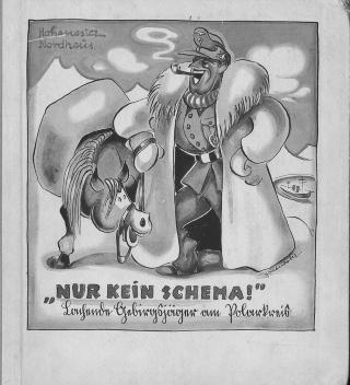 NAZIHELT: General Dietl tegnet i norsk villmark - sammen med en kl�vhest. Bare ingen skjema! heter tegneserieboka som et par av offiserene hans lagde.