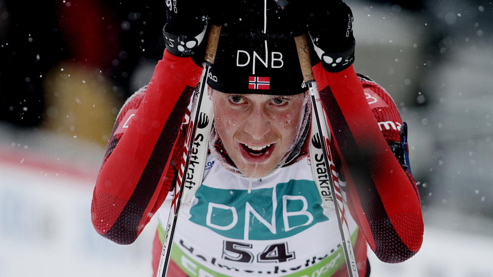 NORGE P� 14. PLASS: Lars Helge Birkeland var ankermann for mikslaget som endte helt nede p� 14. plass i stafetten i dag. 
Foto: Stian Lysberg Solum / Scanpix