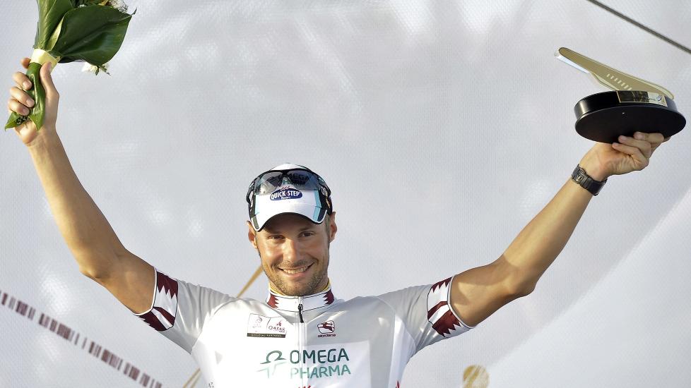 VANT FOR FJERDE GANG: Tom Boonen liker seg i Qatar, og vant rittet for fjerde gang p� seks �r. Foto: NICOLAS BOUVY/EPA/SCANPIX