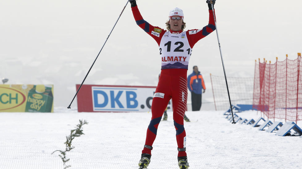 VANT: Mikko Kokslien gikk seg opp fra 12.-plass etter hoppdelen og vant l�rdagens verdenscuprenn i kombinert i Kasakhstan. Foto: REUTERS/Shamil Zhumatov