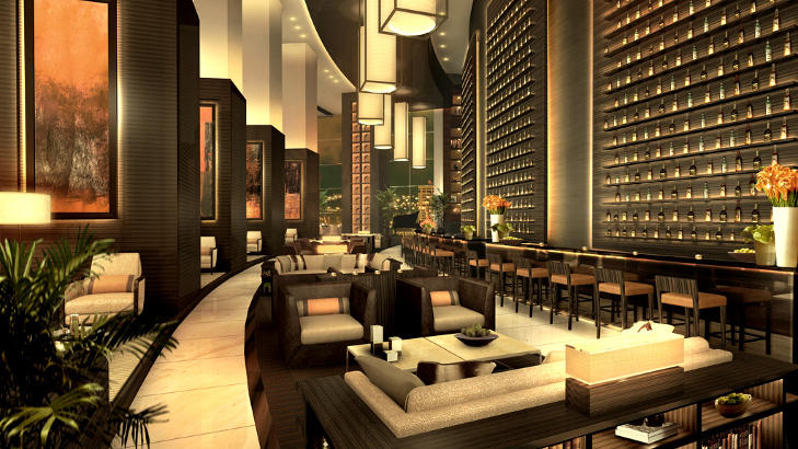 LOBBYEN: I lobbyen skal du kunne sette deg ned og bestille et glass med noe godt � drikke. Illustrasjon: JW MARRIOTT MARQUIS DUBAI