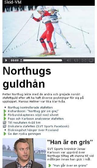 REAGERTE: SVTs Jonas Karlsson reagerte p� Northugs oppf�rsel under VM i fjor. N� m� han slutte i kanalen etter at faren blir langrennssjef. Faksimile: SVT