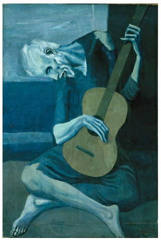 Pablo Picasso: Gammel mann med gitar, 1903.