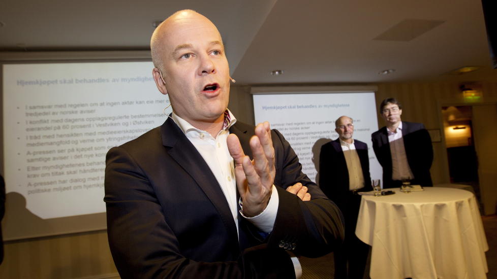 BLIR VURDERT: Konsernsjef i A-pressen Thor Gjermund Eriksen m� komme med sitt svar til Medietilsynet innen tre uker etter at tilsynets h�ringsutspill er sendt ut. Foto: Cornelius Poppe / SCANPIX