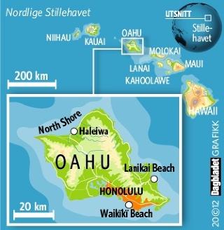 OAHU: Hawaiis mest bes�kte �y. Grafikk: KJELL ERIK BERG