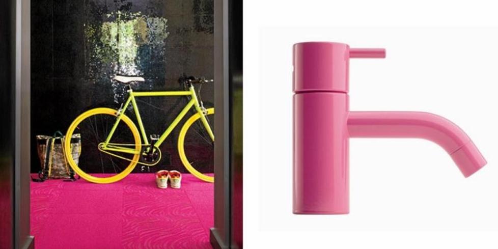 ROSA TREND: V�ger du � innrede med dette rosa teppet fra flor.com - eller rosa blandebatteri fra Vola? � Foto: Produsentene