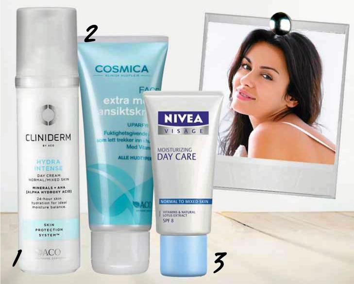 FAVORITTKREMER: Av rimelige ansiktskremer, falt vi mest for Cosmica, Cliniderm og Nivea sin. FOTO: Bulls og produsentene