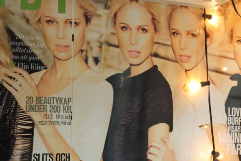 COVERPIKE: Elin Kling er selv fast cover p� sitt eget magasin, StyleBy. Dette bildet henger p� veggen til magasinets kontorer i Stockholm. Foto: Elen Kristvik / Dagbladet