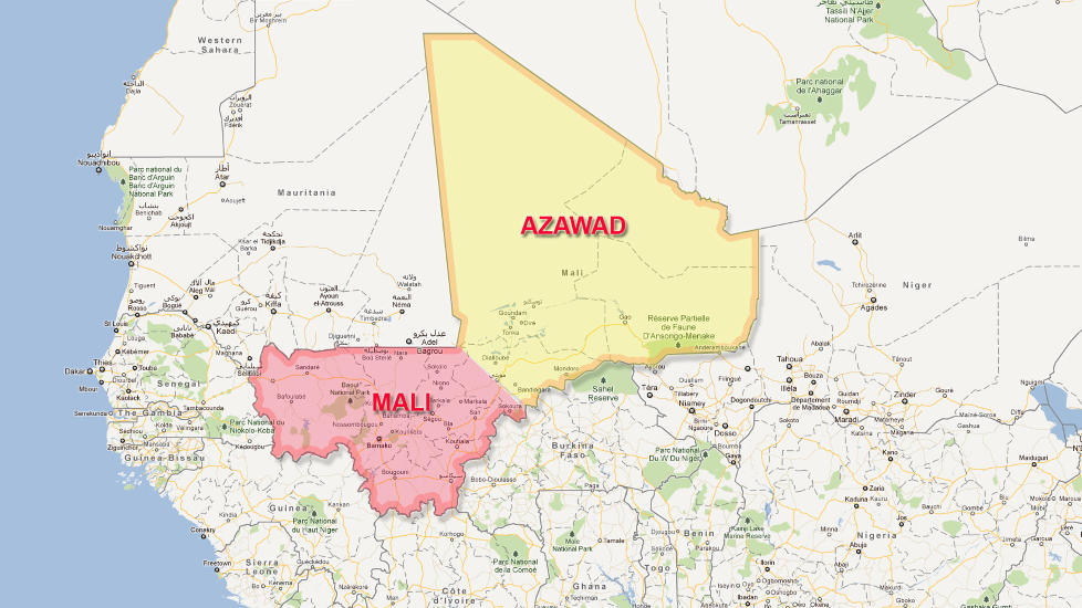 ERKL�RT UAVHENGIGHET:  De tungt bev�pnede Tuareg-oppr�rerne kunngjorde i dag at �staten� Azawad er l�srevet fra Mali. Kart: Google Maps / Dagbladet