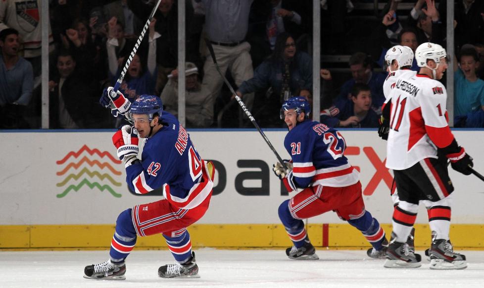 SEIER:  New York Rangers vant sin f�rste sluttspillkamp mot Ottawa Senators. Foto: Bruce Bennett/Getty Images/AFP