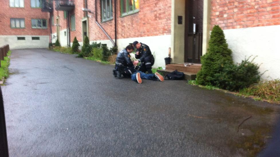 P�GREPET: Gjerningsmannen ble p�grepet like etter hendelsen. Foto: Eivind Skjervum