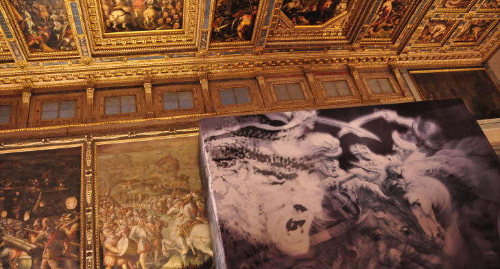 PALAZZO VECCHIO: Leonardo da Vincis �The battle of Anghiari� i plastdukversjon.