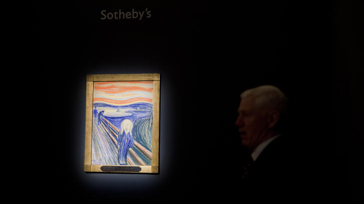Selges: Edvard Munchs' maleri «Skrik» går under hammeren ut på auksjonshuset Sotheby's i New York på onsdag. Foto: Johannes Worsøe Berg/Dagbladet Selges: Edvard Munchs' maleri «Skrik» går under hammeren ut på auksjonshuset Sotheby's i New York på onsdag. Foto: Johannes Worsøe Berg/Dagbladet