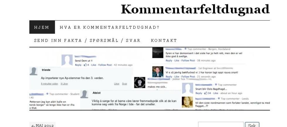 Foto: Skjermdump kommentarfeltdugnads hjemmeside.