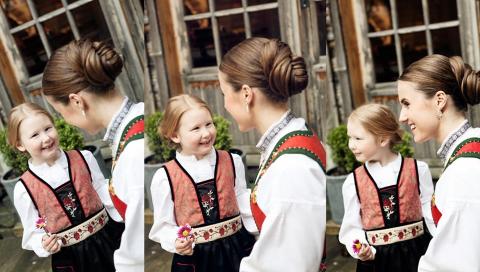 GLAMOR�ST: Du kan ogs� velge en litt mer avansert knute du fester h�yere opp bak, tvinn litt og bruk fliseklemmer og h�rspray. Frisyren passer b�de til deg og datteren din.  H�r: S�lvi Bj�rnevoll. Makeup: Ragnhild Vierdal. Foto: Allkopi Concept Studio Bergen / Hanne C Olsen