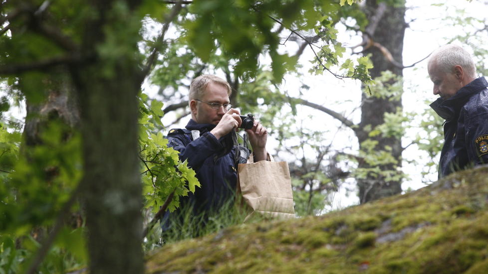 FUNNET HENGT I TRE: Svensk politi har startet drapsetterforskning etter at en 17 �r gammel jente i g�r morges ble funnet hengt i et tre ved en skole i n�rheten av sitt hjem i Sk�rholmen i Stockholm.  Foto: Gunnar Seijbold/Expressen