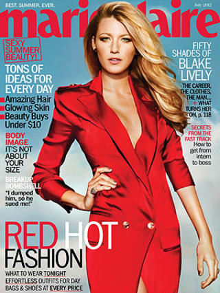  FORSIDEPIKE:  Blake Lively snakker ut om forkj�rligheten hun har b�de for mat og inspirerende gutter i juli-utgaven av Marie Claire. Foto: Faksimile / Marie Claire
