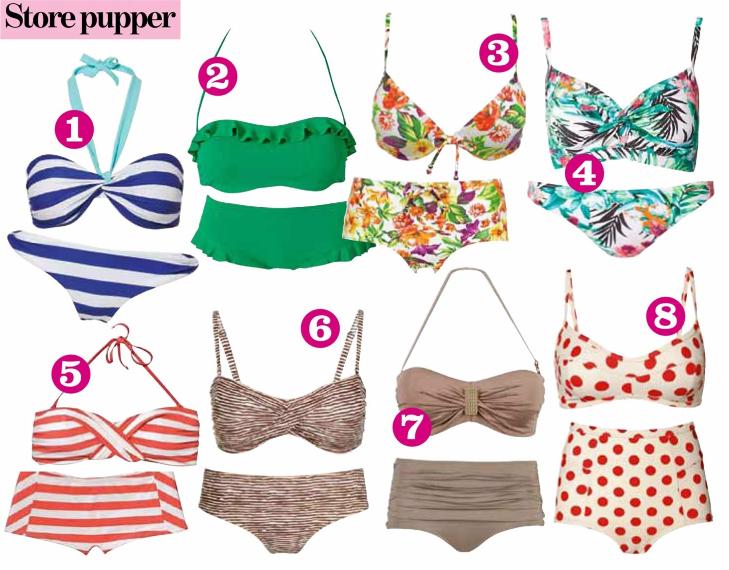 Store pupper: 1. MQ, kr 149,- /179,- 2. Huit, kr 759,- 3. Ellos, kr 149,- 4. Sunseeker, kr 858,- 5. Marc O`Polo, kr 400,- 6. KappAhl, kr 179,- 7. Cubus, kr 149,-/ 129,- 8. Monki, kr 80,-/ 120,- Produsentene
