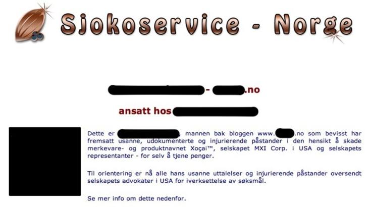 LA UT NAVN OG ADRESSE: Sjokoservice Norge la ut personlige opplysningen om «Morten» og hans arbeidssituasjon på sine nettsider. Informasjonen er nå fjernet. LA UT NAVN OG ADRESSE: Sjokoservice Norge la ut personlige opplysningen om «Morten» og hans arbeidssituasjon på sine nettsider. Informasjonen er nå fjernet.