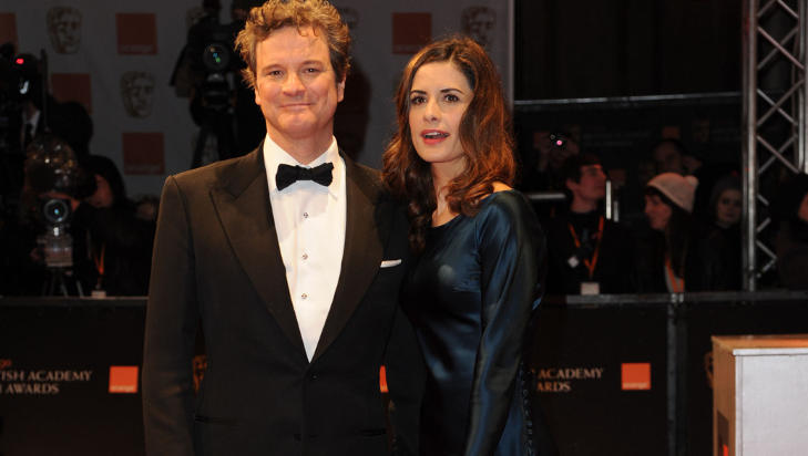 I NINA SKARRA: Kona til skuespiller Colin Firth, Livia Giuggioli, hadde p� seg en kjole av Nina Skarra da hun ankom BAFTA-utdelingen tidligere i �r. Foto: Stella Pictures