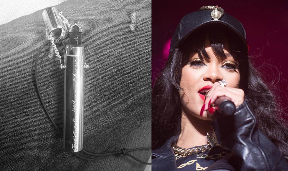 LUKSUSPINSETT TIL  65 000: Den barbadiske popstjerna Rihanna elsket den diamantbelagte pinsetten som hun fikk i gave av �yenbryndesigneren Fred Hamelten - til en verdi av 65 000 kroner - og la ut bilde av den p� Instagram i g�r natt. Foto: Instagram Rihanna / Stella Pictures