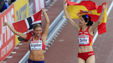 SØLV: Ruth Beitia fra Spania vant EM, med Tonje Angelsen på sølvplass. Foto: REUTERS/Laszlo Balogh SØLV: Ruth Beitia fra Spania vant EM, med Tonje Angelsen på sølvplass. Foto: REUTERS/Laszlo Balogh