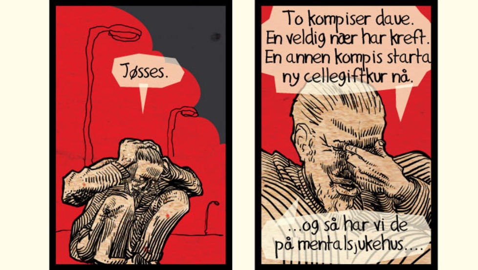 Ny stil: Karstein Volle ekesperimenterer med ulike tegnestiler i �Skjebner�. Illustrasjon fra boka.