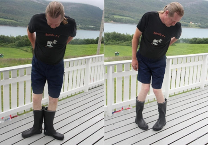 DAGENS INNKJ�P: Terje �rseth viser fram sine nye Viking Forrester st�vler. Foto: Frida Isad�ra �rseth.