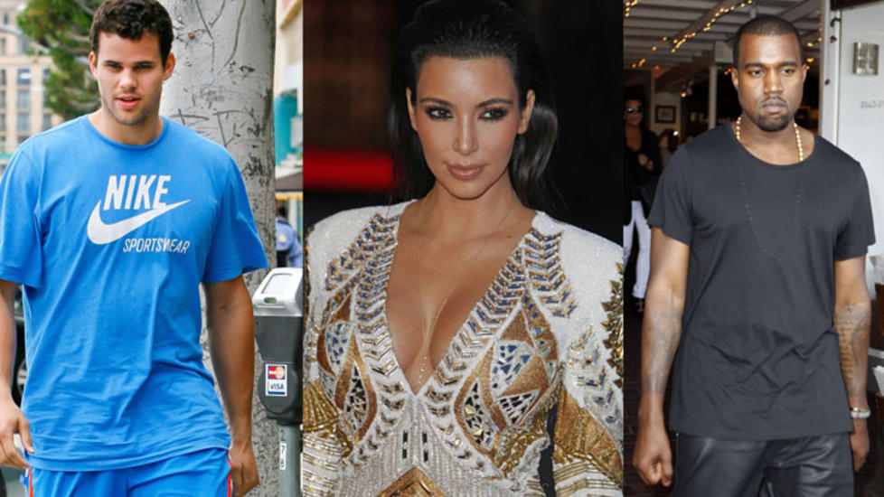 SLENGER MED LEPPA: Kim Kardashians ekskj�reste Kris Humphries (t.v) og hennes nye kj�reste Kanye West (t.h) er ikke redd for � slenge med leppe offentlig. Foto: Stella pictures