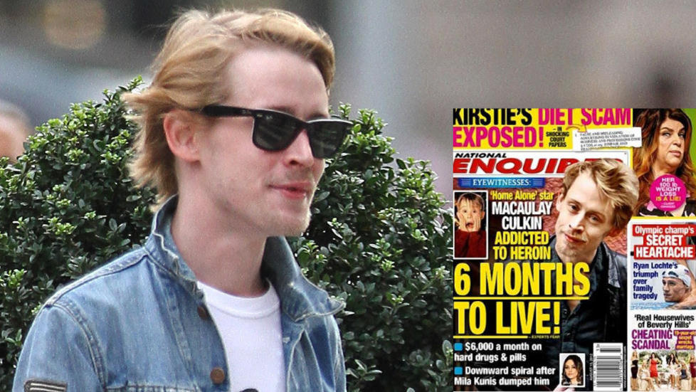 GIR SEG IKKE: Tabloiden National Enquirer vil ikke gi seg p� at barnestjerna Macaulay Culkin er avhengig av heroin. Foto: Stella Pictures / Faksimile National Enquirer