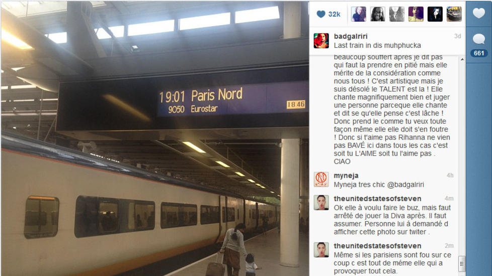 BILDETABBE: Dette bildet la Rihanna ut p� instagram og twitter rett f�r konserten med Coldplay i Paris. Faksimile: Twitter