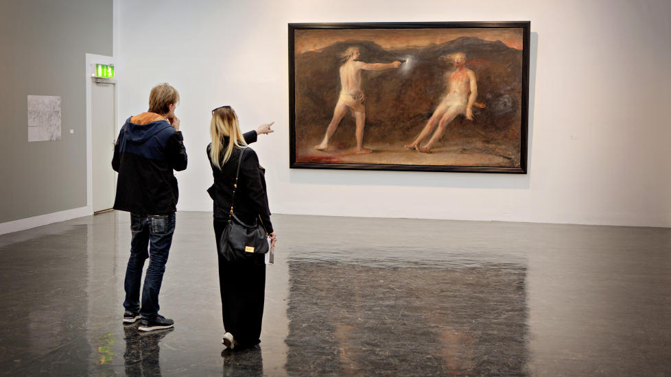 - KONTROVERSIELT: Odd Nerdrum stiller ut sitt nyeste maleri, �No Witness�, under H�stutstillingen 2012. Bildet er knyttet til 22. juli, og if�lge juryleder Stefan Schr�der er bildet blant de mest kontroversielle under �rets utstilling.
Foto: Lars Eivind Bones / Dagbladet