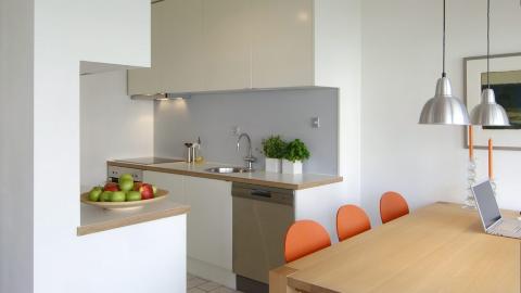 DISKRÉ SONE: Arkitekten forlenget og fornyet selv kjøkkenet med blant annet Ikea-moduler. Duse gråfarger gir ro i rommet. Foto: Nils Petter Dale DISKRÉ SONE: Arkitekten forlenget og fornyet selv kjøkkenet med blant annet Ikea-moduler. Duse gråfarger gir ro i rommet. Foto: Nils Petter Dale