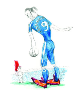 FOTBALLFEBER:Nesb� har lagt boka til London og britisk arbeiderklasse, og fotball blir blir sentralt &mdash; med Unnar Sol Sjerl som helt. Illustrasjon: Per Dybvig.