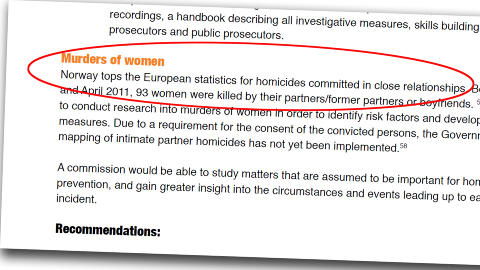 TIL FNs KVINNEKOMITÉ: Fra rapporten Shaddow report to cedaw 2011 som er sivilsamfunnets rapport til FNs kvinnekomité i forbindelse med Norges høring i februar. TIL FNs KVINNEKOMITÉ: Fra rapporten Shaddow report to cedaw 2011 som er sivilsamfunnets rapport til FNs kvinnekomité i forbindelse med Norges høring i februar.